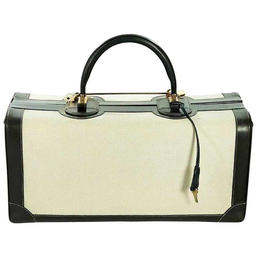 Hermes Vintage Tan Canvas and Leather Hand Trunk