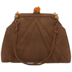 Vintage A 1920s Art Deco Suede Evening Handbag with Amber Details