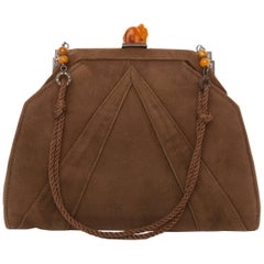 A 1920s Art Deco Suede Evening Handbag with Amber Details 