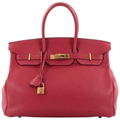 Hermes Birkin Handbag Rouge Casaque Clemence with Gold Hardware 35