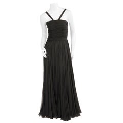 Vintage Ben Reig Black Silk Chiffon Evening Gown in the style of Desses, 1950s 