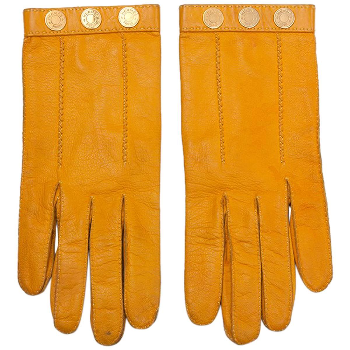 Hermes Leather and Gilt Metal Gloves