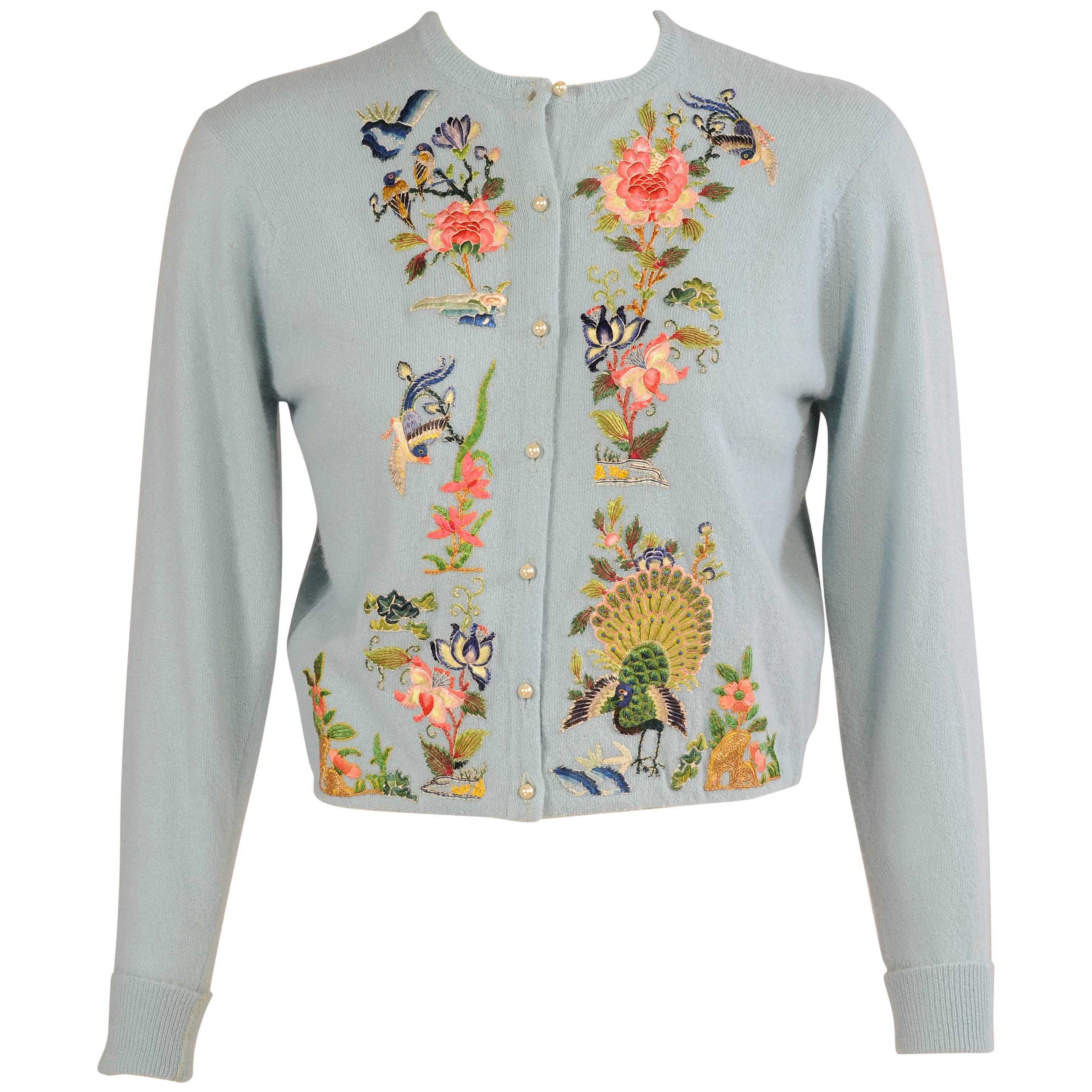 Helen Bond Carruthers Cashmere Sweater with Appliqued Chinese Hand Embroidery