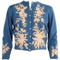 Helen Bond Carruthers Antique Lace Appliqued Cashmere Sweater circa 1950