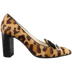 PRADA Größe 7 Leopard Pony Haar Chunky Heel Bow Pumps