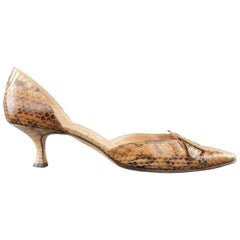 MANOLO BLAHNIK Size 9 Tan Snakeskin D'Orsay TONODO Kitten Heel Pump