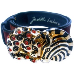 Vintage Judith Leiber Jeweled Jungle Animal Brown Suede Belt in J.L. Box