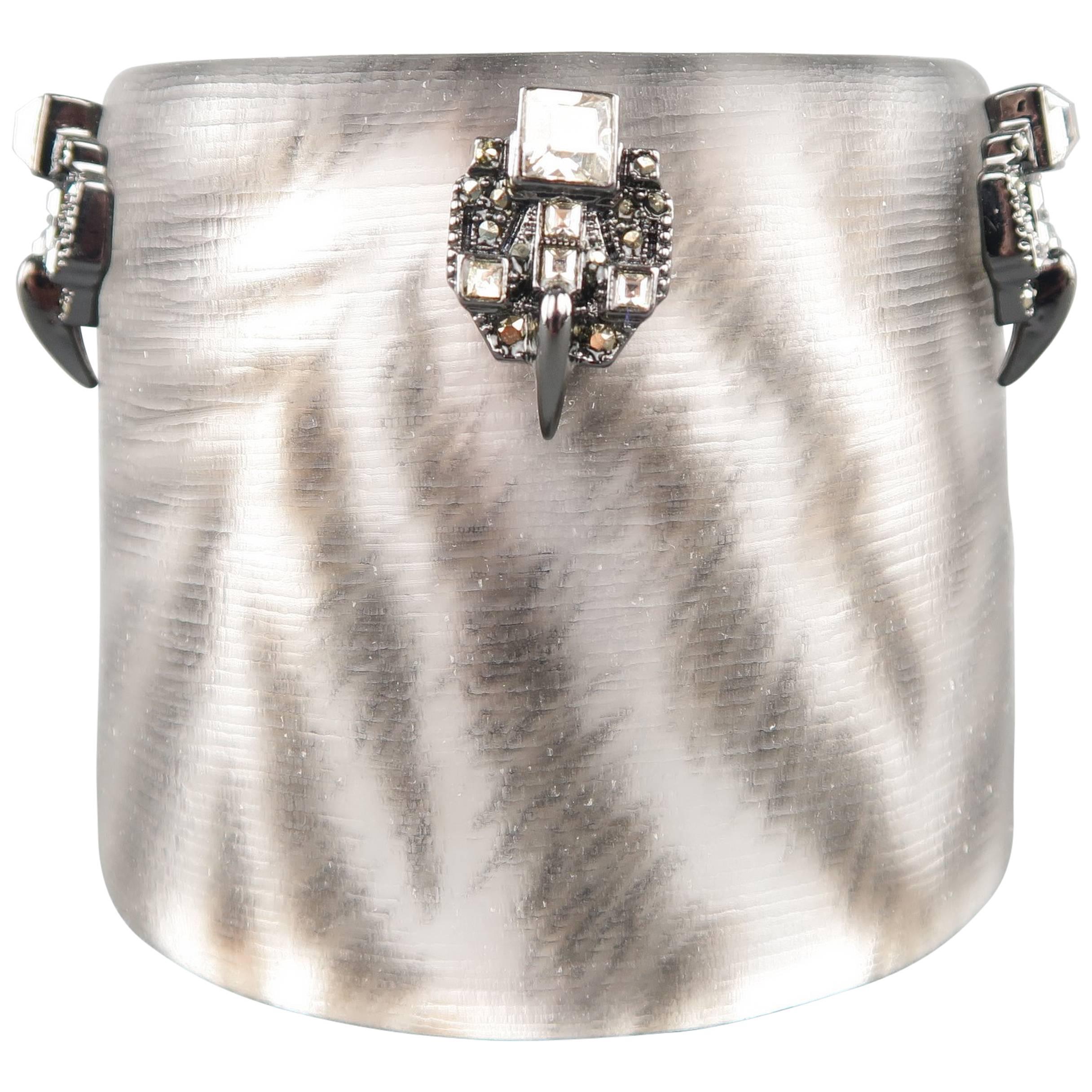 Alexis Bittar Silver Zebra Lucite Rhinestone Santa Fe Deco Cuff Bracelet