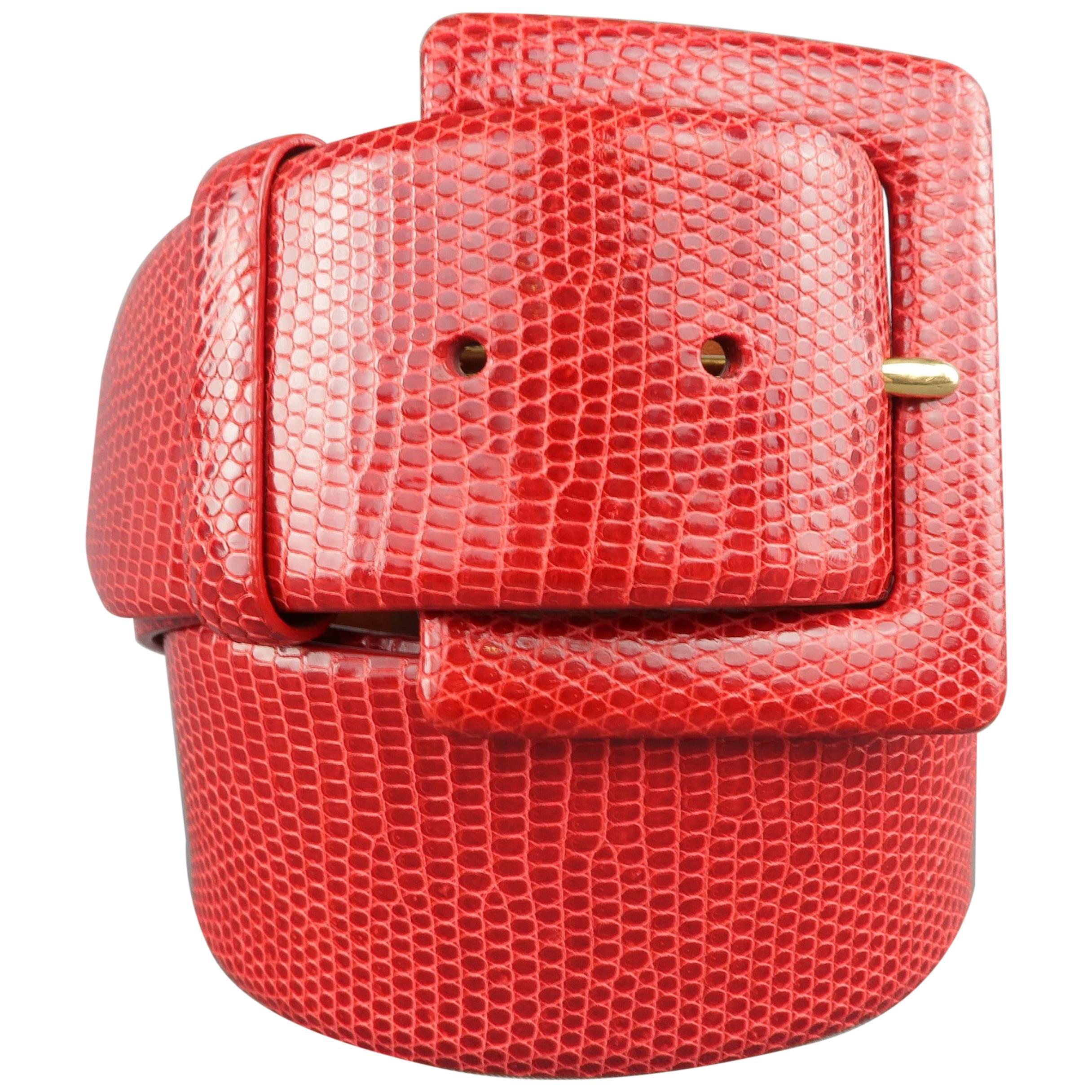 RALPH LAUREN Collection Size L Red Lizard Skin Leather Covered Buckle Waist Belt