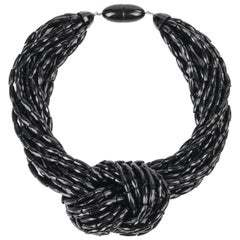 ANGELA CAPUTI Black Bi-Cone Resin Bead Multistrand Knotted Necklace 