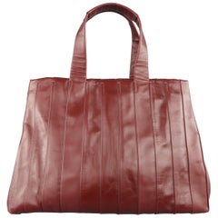 REED KRAKOFF Burgundy Pleated Leather Top Handle Tote Handbag