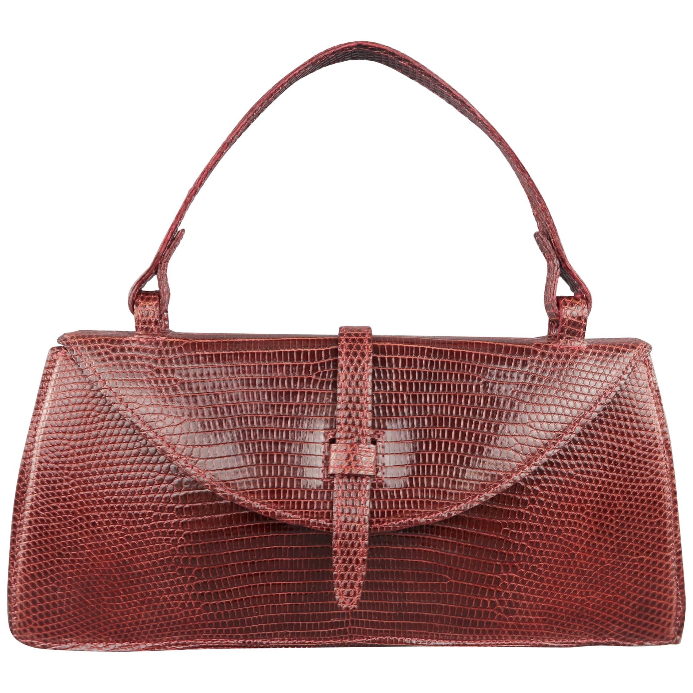 BETH LEVINE Burgundy Lizard Skin Top Handle Handbag
