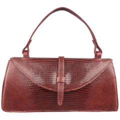 BETH LEVINE Burgundy Lizard Skin Top Handle Handbag