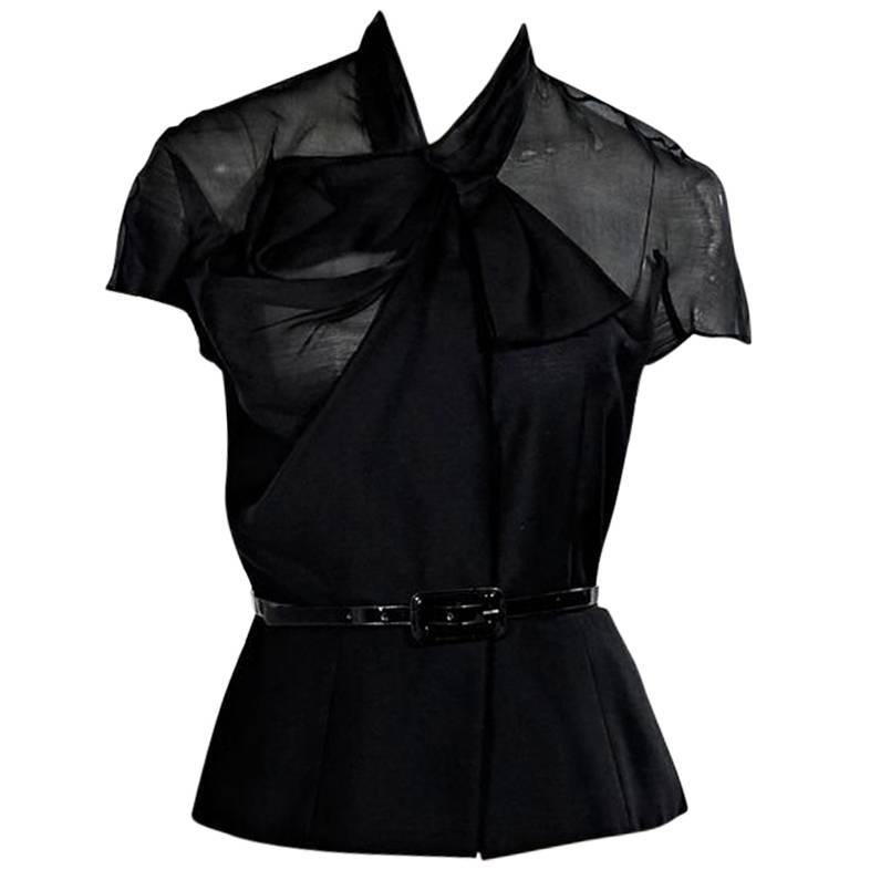 Black Christian Dior Wool/Silk Belted Top