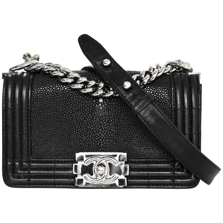 Chanel Black Stingray and Leather Small Boy Crossbody Bag For Sale at