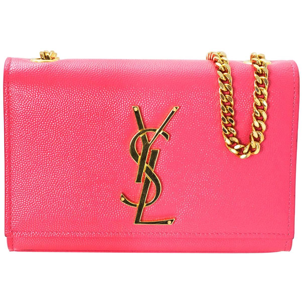 Saint Laurent Pink Grain De Poudre Leather Small Monogram Kate Crossbody Bag