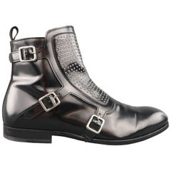 Bottes ALEXANDER MCQUEEN Taille 9 en cuir noir clouté à lanière de moine pour hommes