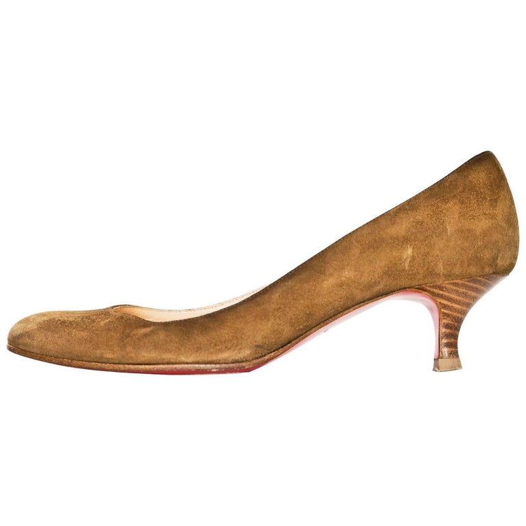Christian Louboutin Brown Suede Kitten Heels Sz 37 For Sale at 1stDibs