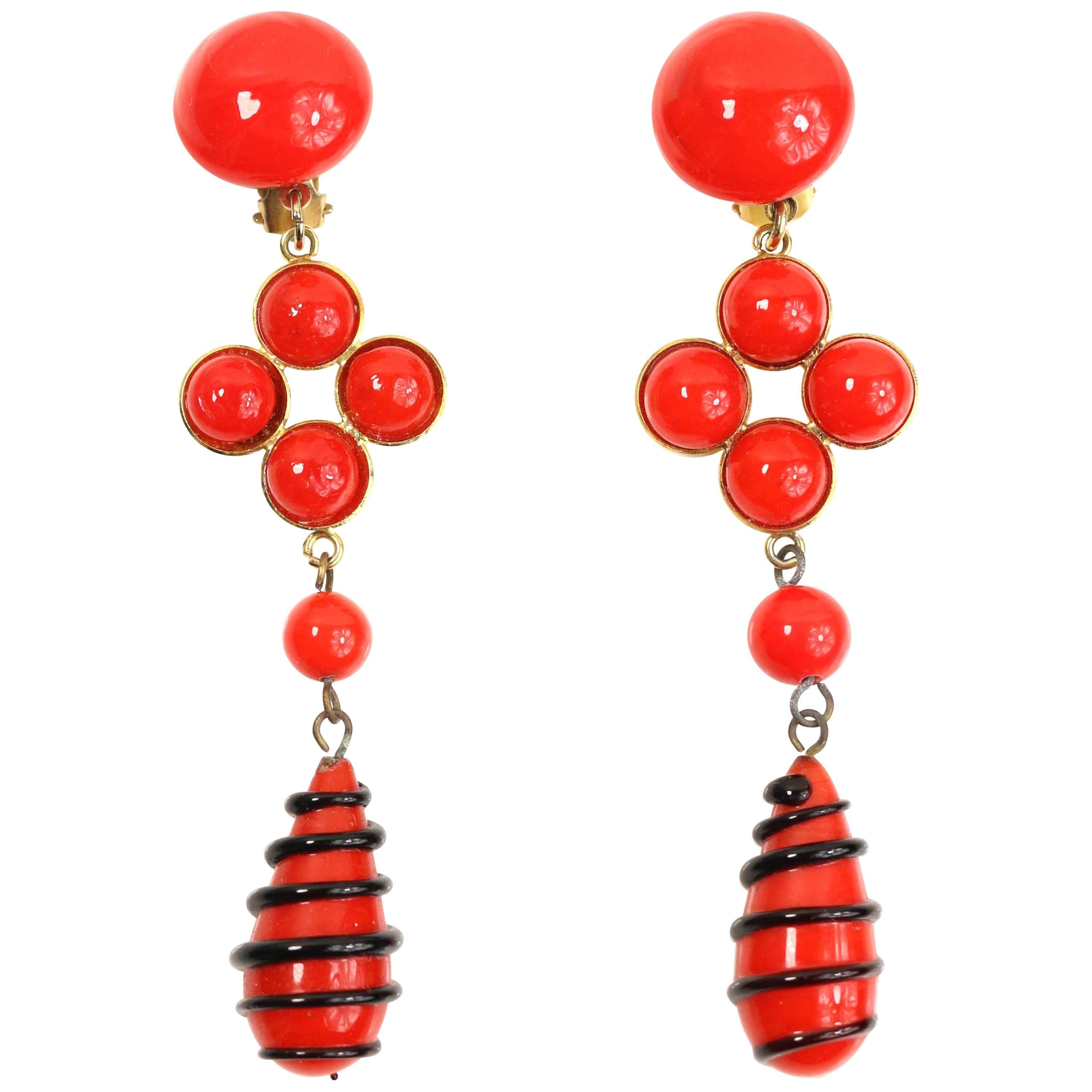 Moschino Red Stone Drop Clip On Earrings 
