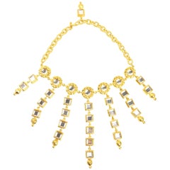 80s Escada - Collier avec strass sertis d'or 