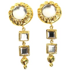 Vintage 80s Escada Gold Toned Setting Rhinestones Clip On Earrings