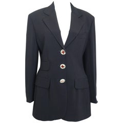 Moschino Couture Black Blazer with Red Cross Crystal Rhinestones buttons