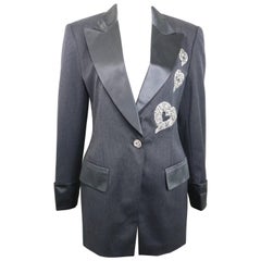 Ungetragener 80er Escada Blazer aus grauer Wolle mit Pailletten Herzen