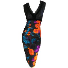 D&G Dolce & Gabbana Mod Print Cocktail Dress with Sheer Bust