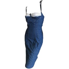 D&G Dolce & Gabbana Denim Mini Dress with Eyelet Lace Trim Bust