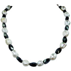 White Freshwater Pearl and Hematite Necklace 