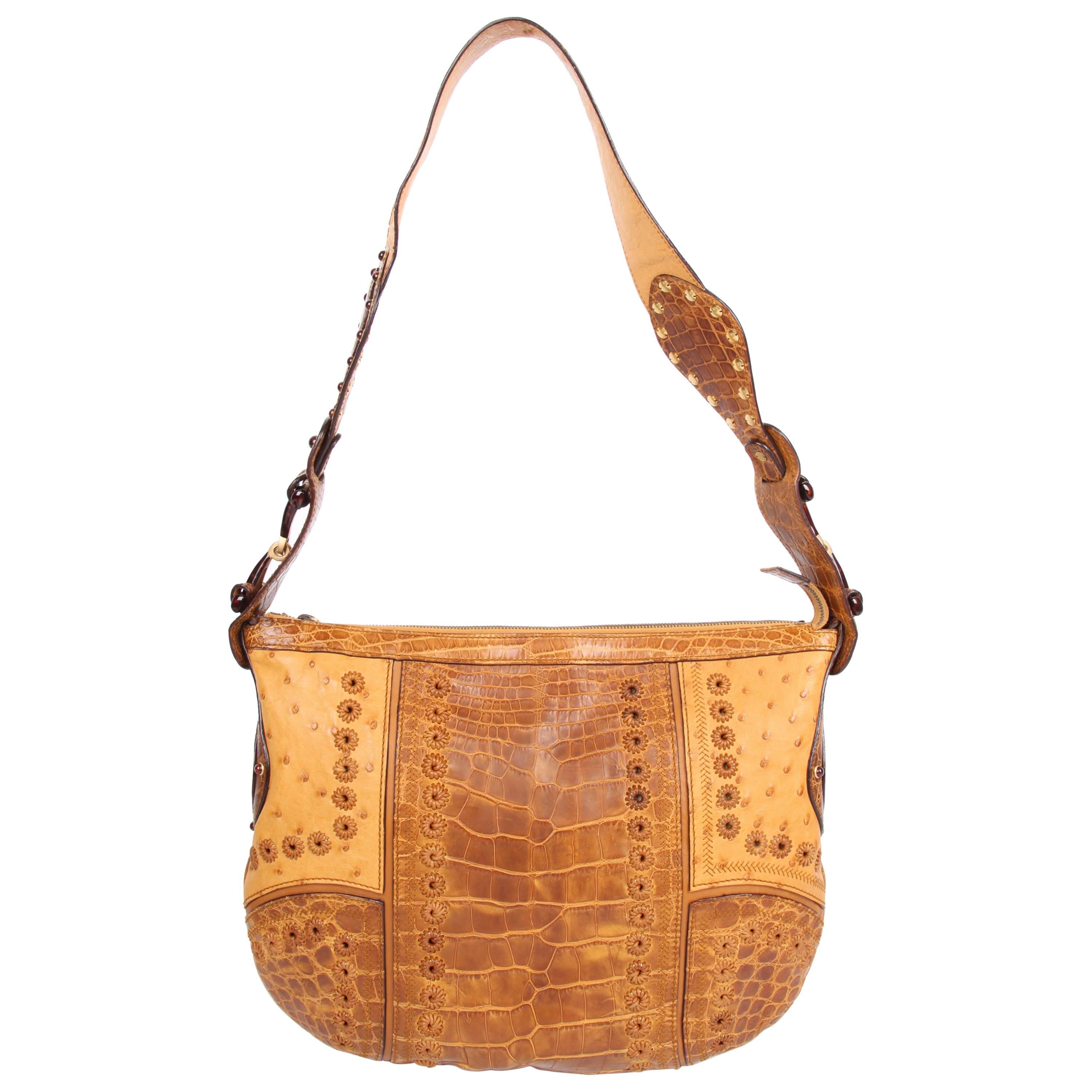   Gucci Pelham Shoulder Bag Ostrich & Crocodile leather - brown  