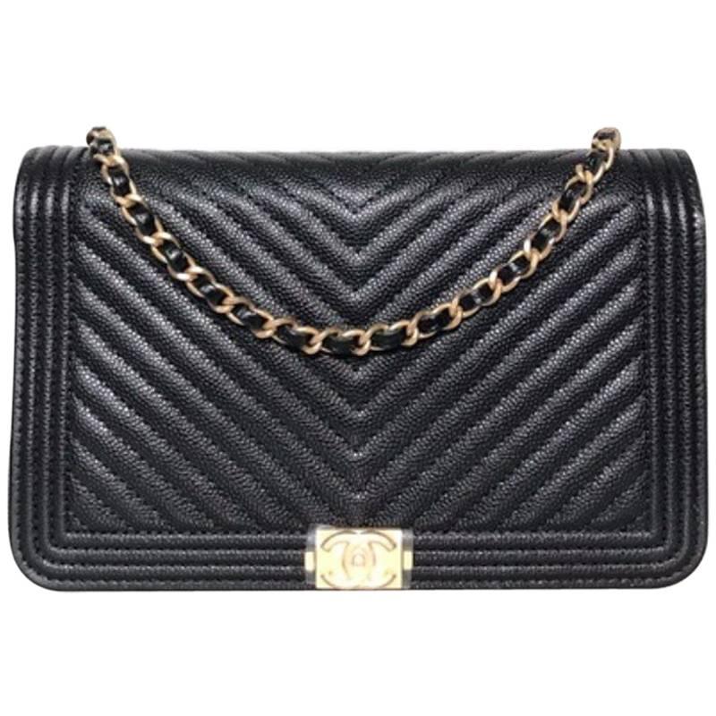 Chanel Quilted Boy Wallet on Chain WOC Black Lambskin Silver Hardware   Coco Approved Studio
