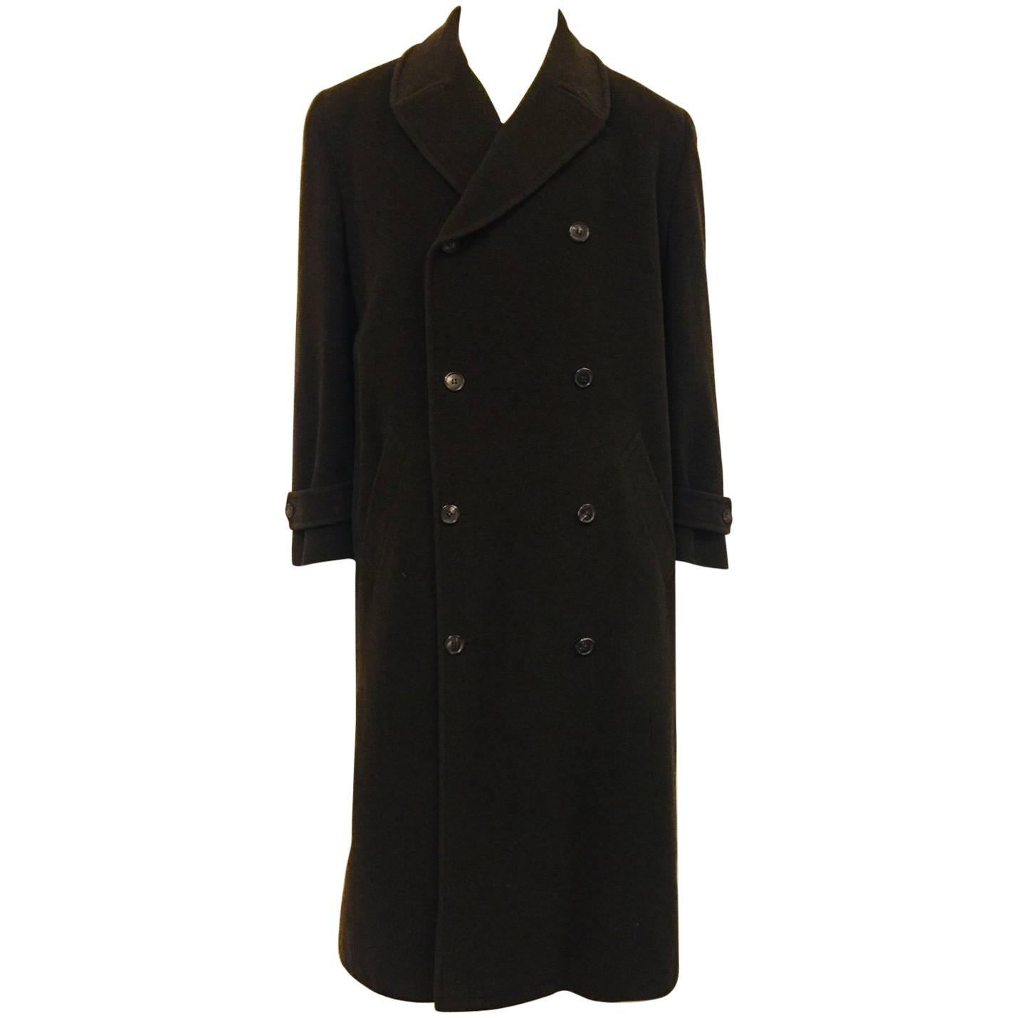 Men's Handsome Hermes Cashmere Coat, Double Breasted, Forest Green, Large