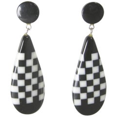 Black and White Vintage Plastic Dangling Earrings, 1980s 