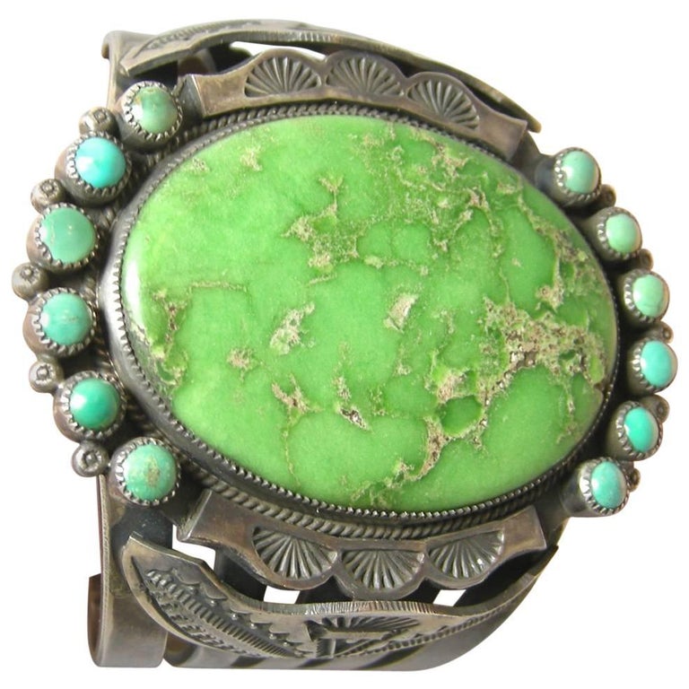 Roie Jaque Navajo Made Vintage Green Turquoise Cuff Bracelet