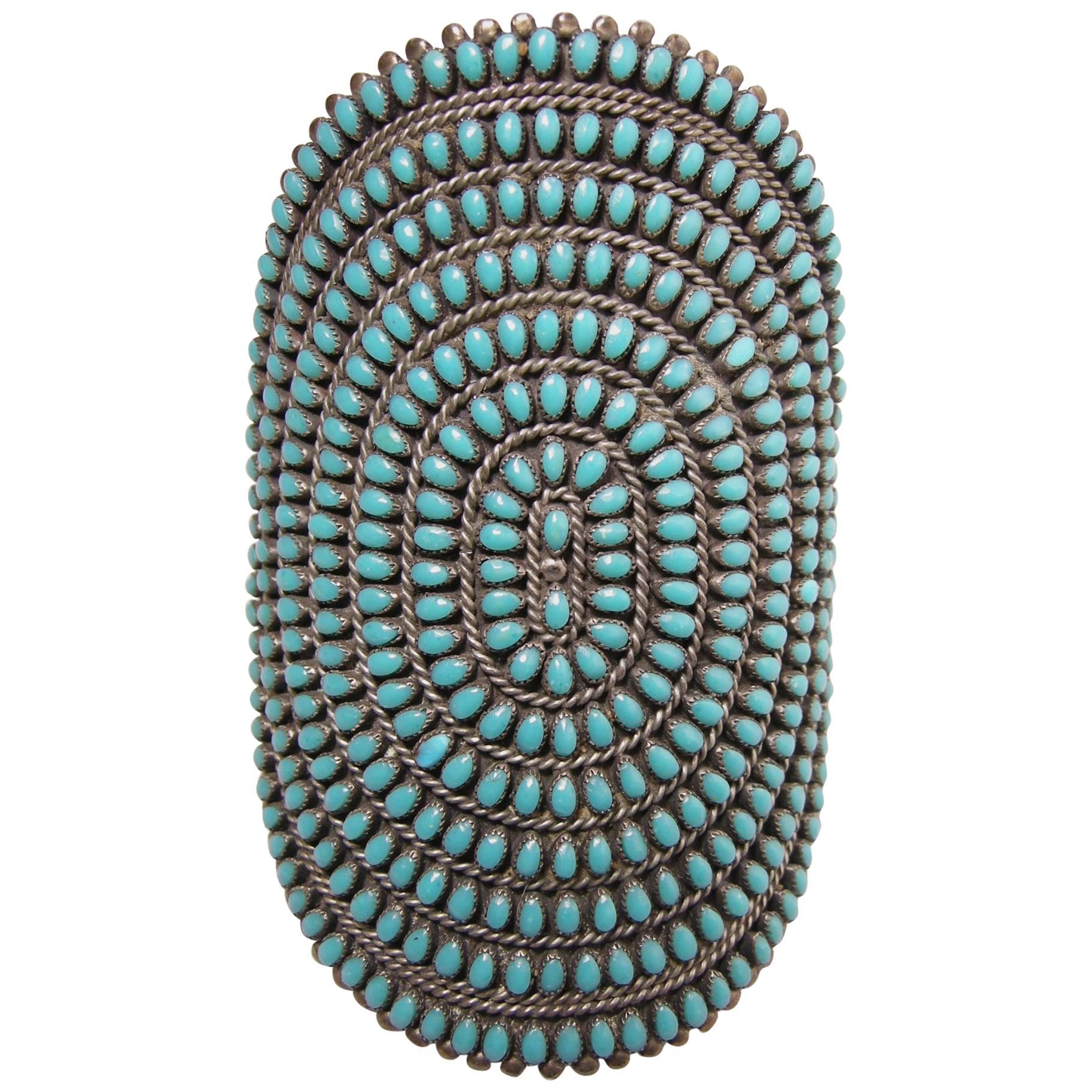 Vintage Sterling Zuni Turquoise Needpoint Cuff by P.V. by Joe
