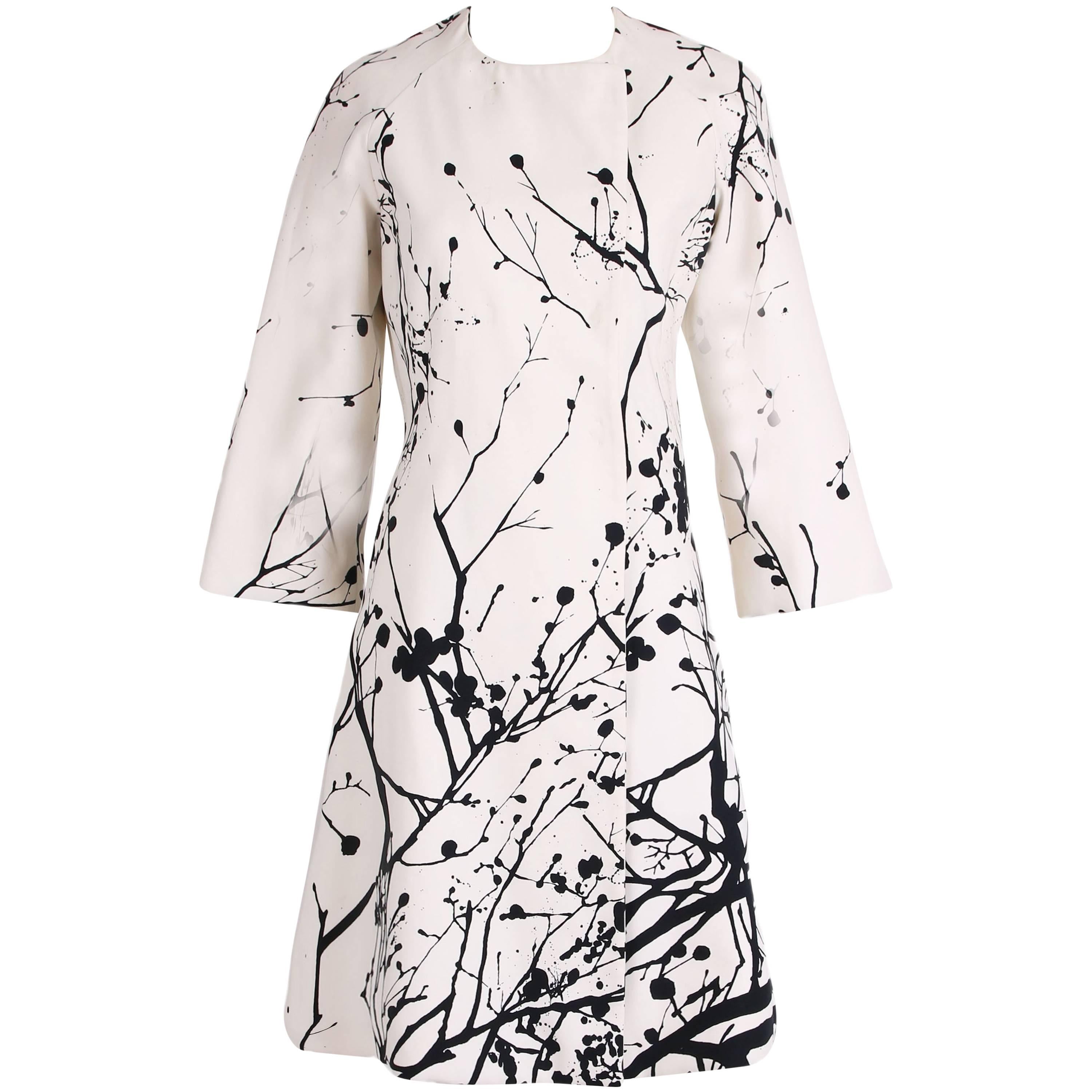 Tuleh Black & White Abstract Splatter Print Coat with 3/4 Sleeves