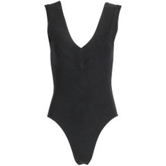 Azzedine Alaia Black Stretch Body Suit w/Deep V-Neckline at Front & Back