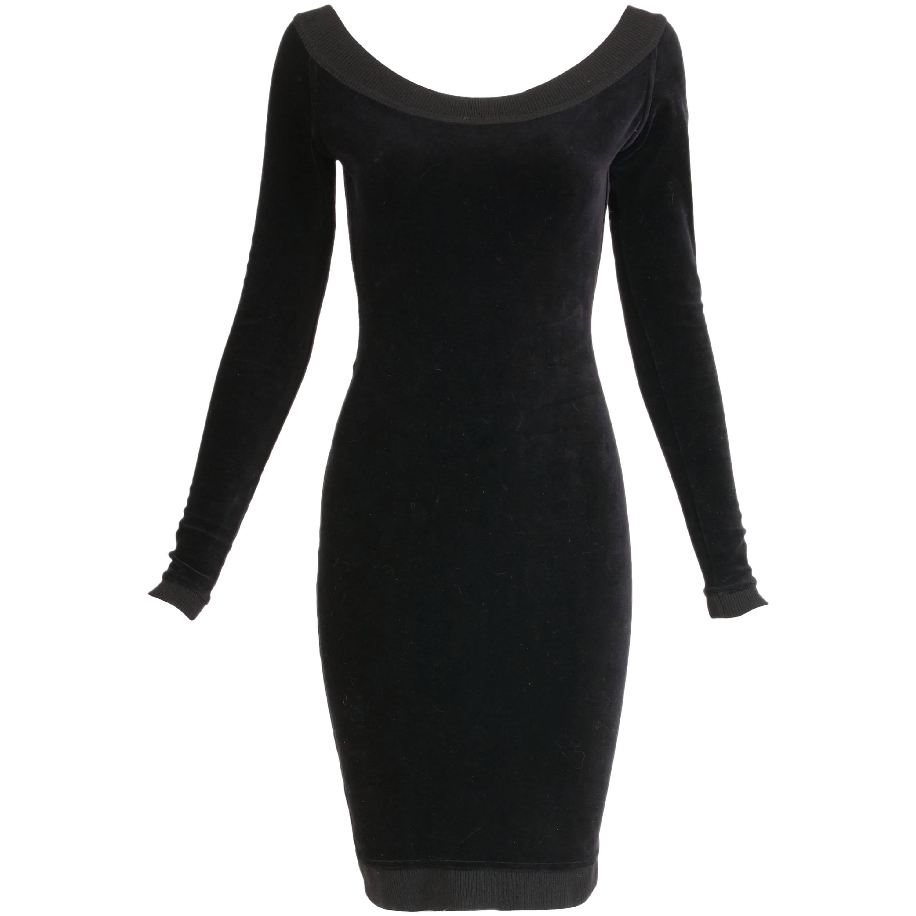 Alaia Black Stretch Velvet Bodycon Mini Dress w/Open Back  For Sale