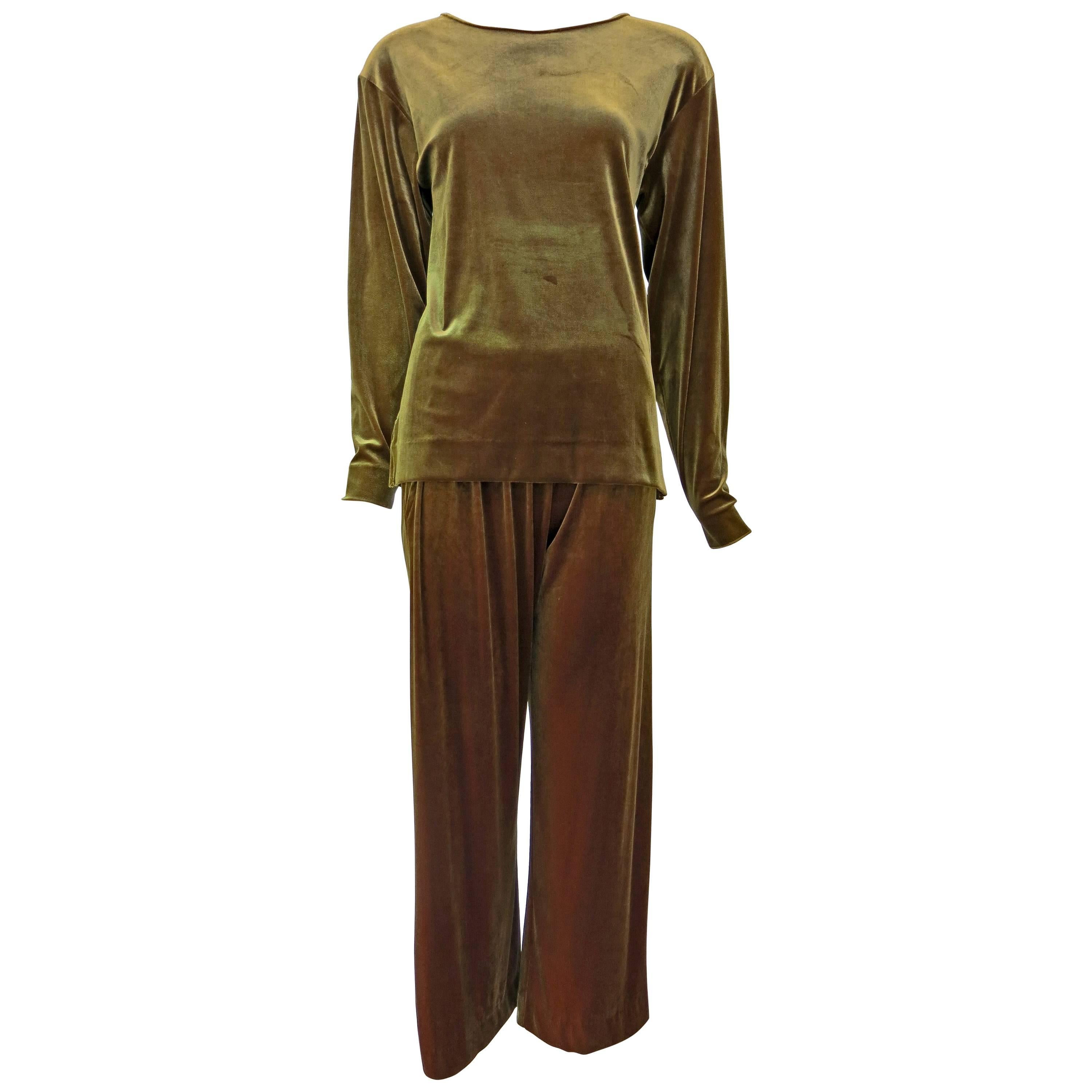 Joan Vass Iridescent Velvet Top and Pants Set For Sale