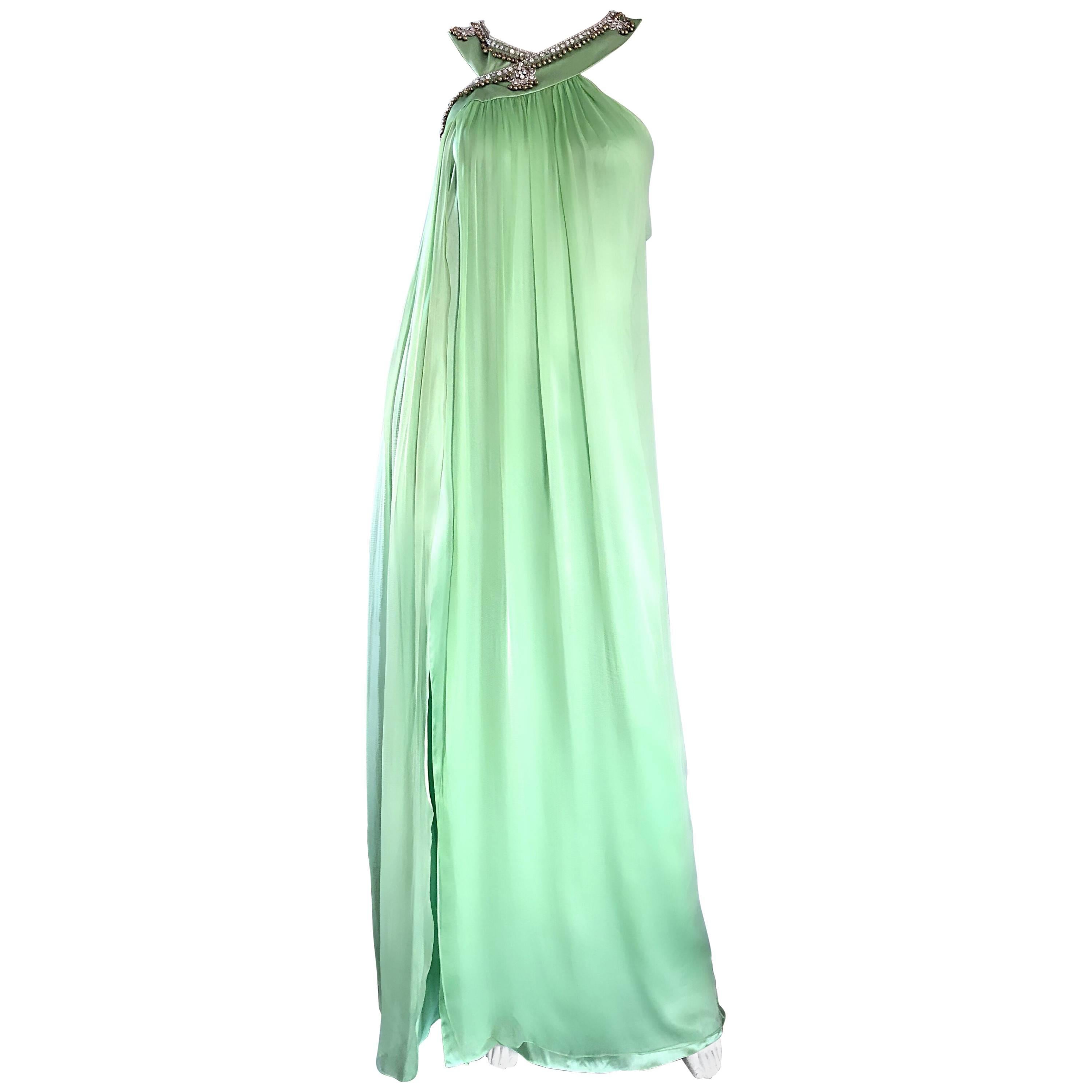 New Christian Dior John Galliano Size 10 Light Green Silk Chiffon Grecian Gown