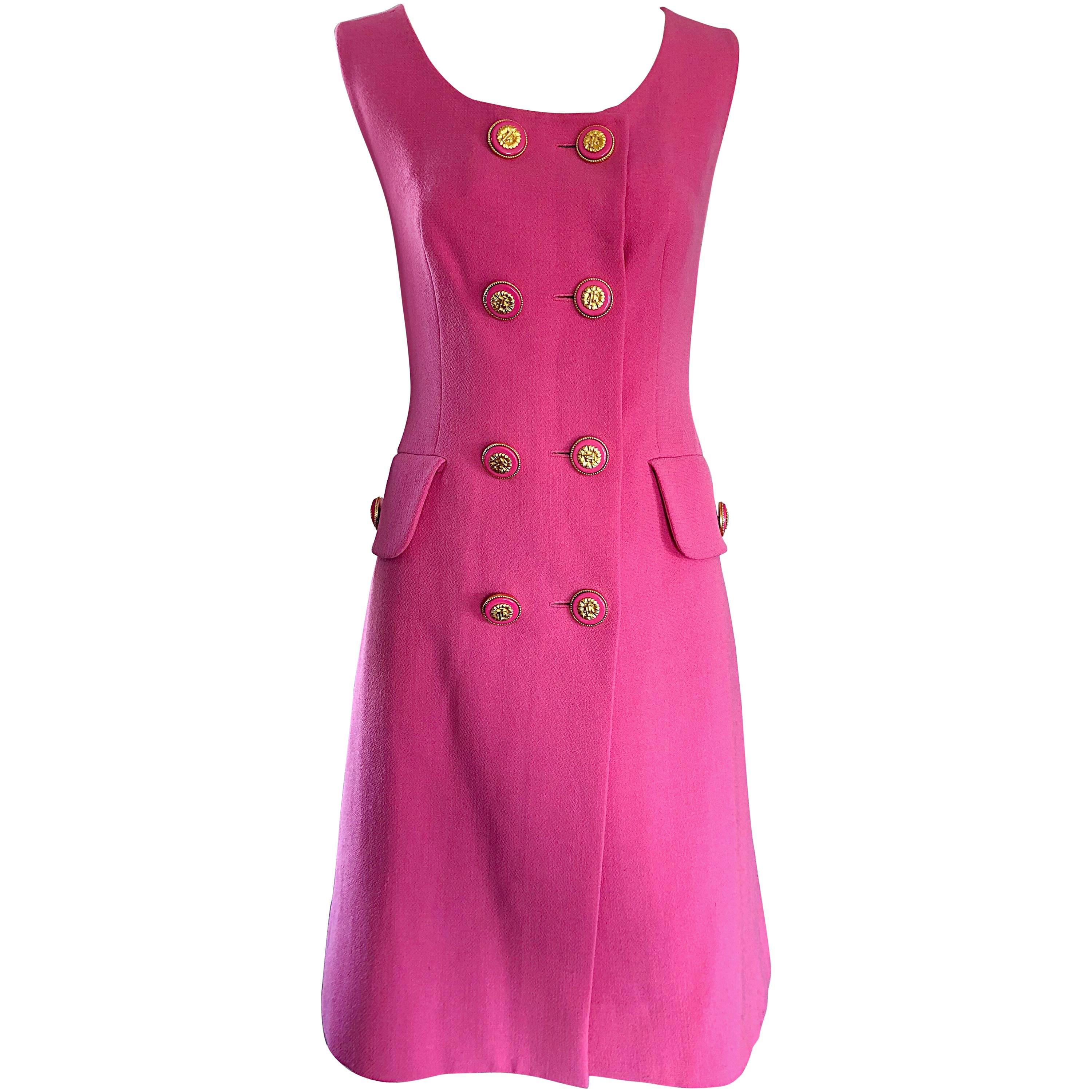 Jacques Fath Vintage Bubblegum Pink 1990s Does 1960s Couture Wool Shift Dress
