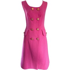 Jacques Fath Vintage Bubblegum Pink 1990s Does 1960s Couture Wool Shift Dress