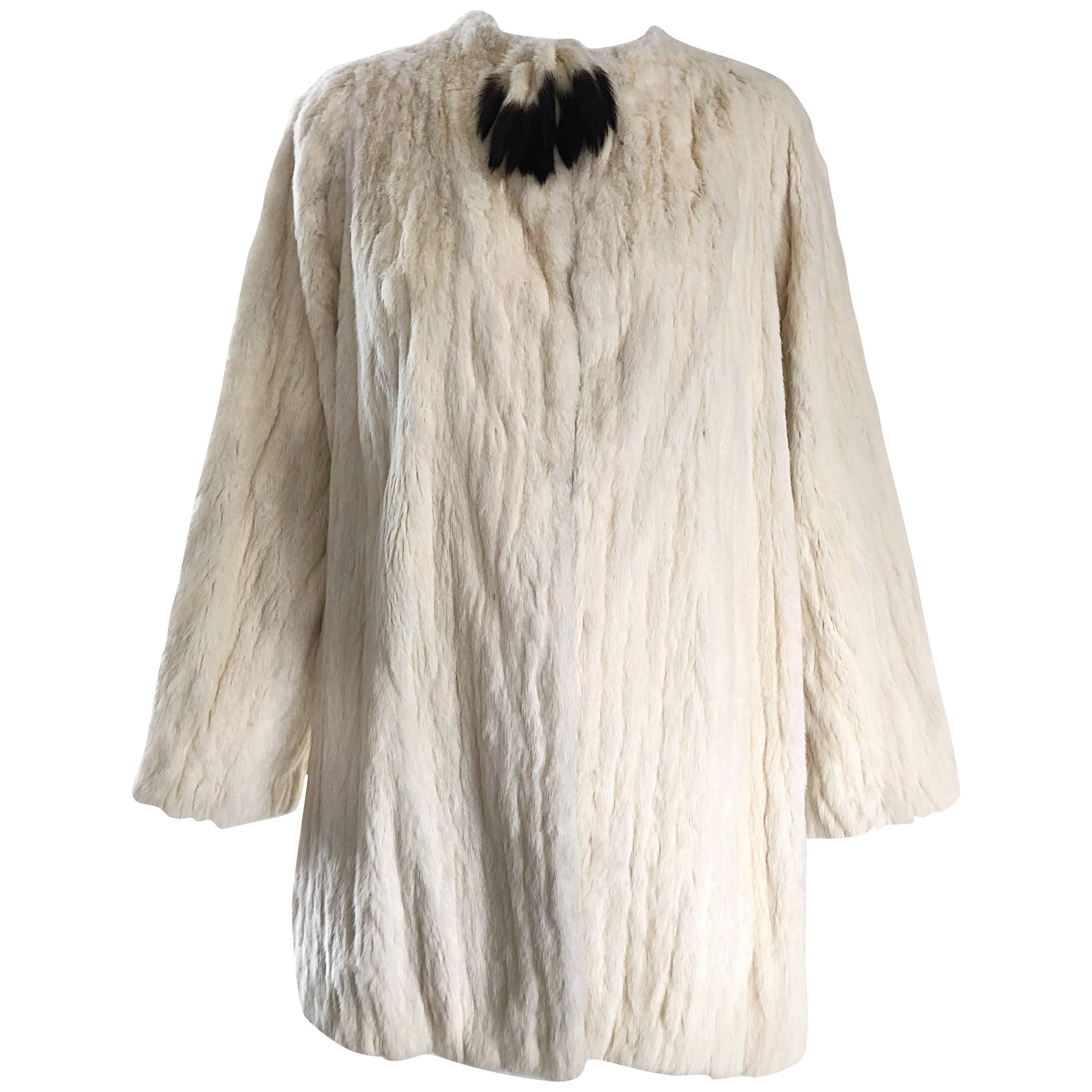 Rare 1930 Ermine Winter White Luxurious Fur Jacket Coat w/ Tail Collar Detail