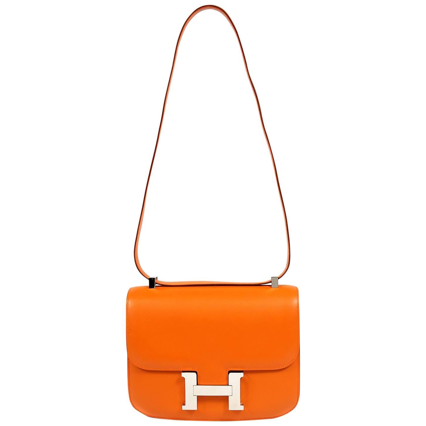 Hermes Orange Swift Leather Double Gusset Constance 24