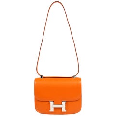 Hermes Orange Swift Leather Double Gusset Constance 24