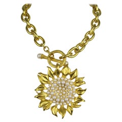 Karl Lagerfeld Gold Sunflower Necklace New, Never worn 1990s