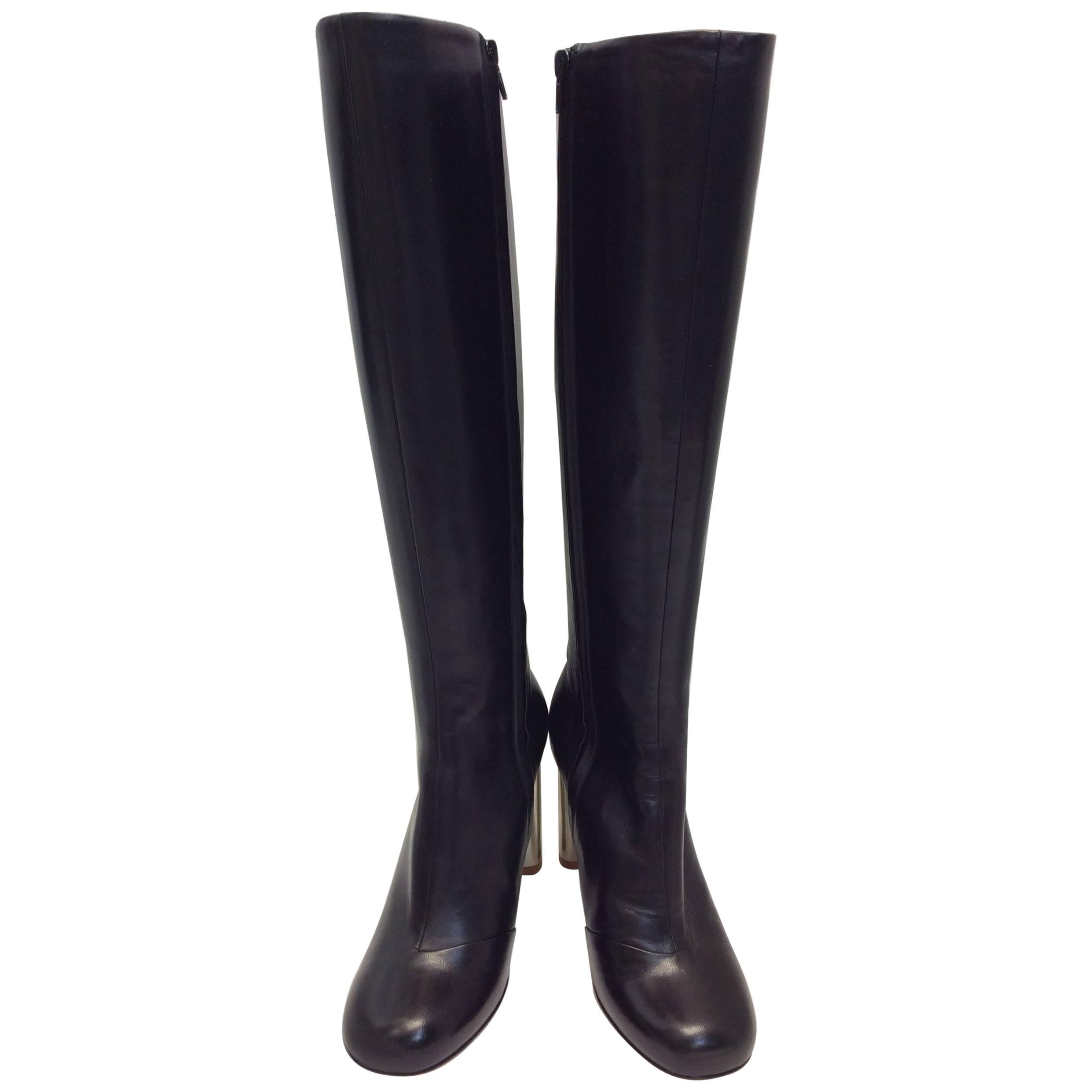 Celine Black Leather Knee High Boots For Sale