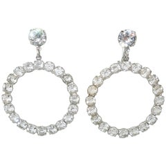 Retro Glam 1950's Sterling Silver Hoop Rhinestone Earrings