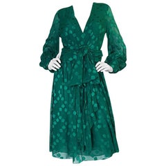 A/W 1973 Christian Dior Haute Couture Green Silk Chiffon Dress